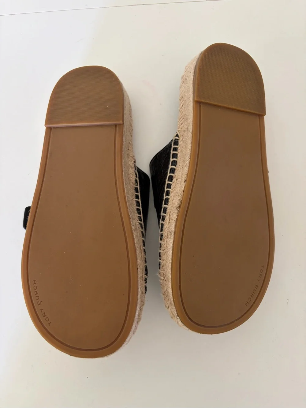 Tory Burch Selby Black Patent Leather & Jute Double Buckle Slide Sandals Size 8‎